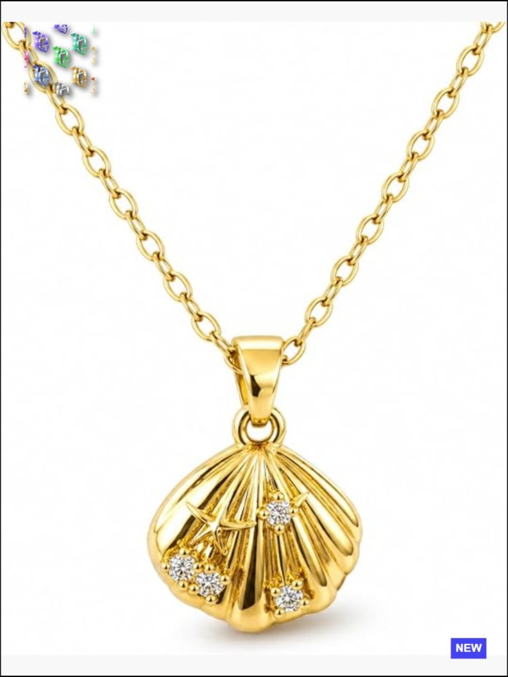 14K Gold Plated Seashell Locket Pendant Necklace Dainty Starfish Cubic Zirconia